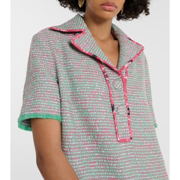 Etro Collared Shirt Dress in Green Pink 38 New Womens Tweed Boucle Mini - Picture 15 of 16